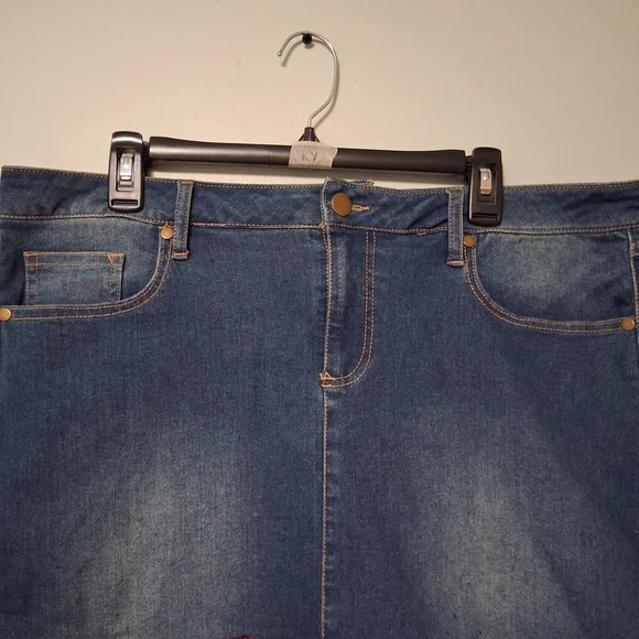 Cato Tribal Aztec Fringe Denim Skirt.  Size 16 NWT - Picture 5 of 16